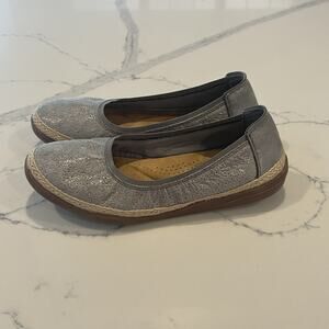 CLARKS Shoes Women's 9 Elaina Rae Jute-Trim Flats Pewter Metallic Artsy Comfor